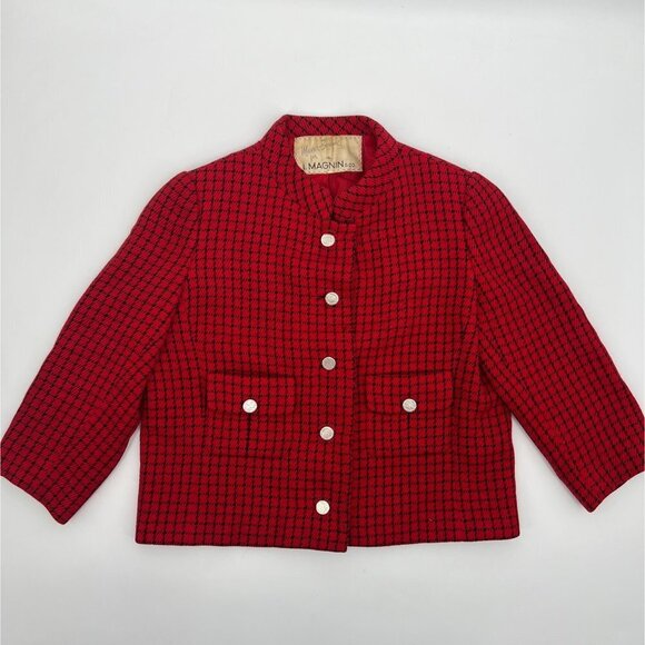 Manor-Bourne for I. Magnin & Co Vintage 60s Red Jacket Jackie O Size M/L - Picture 2 of 15